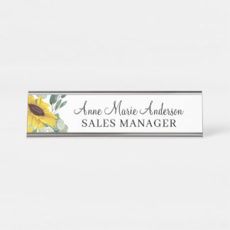 Elegant Floral Professional Name  Schreibtischnamensplakette
