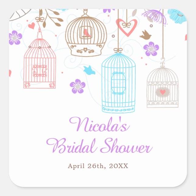 Elegant Floral Purple and Blue Bridal Shower Quadratischer Aufkleber (Vorderseite)