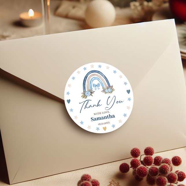 Elegant Floral Rainbow Baby Shower Vielen Dank Runder Aufkleber (Von Creator hochgeladen)