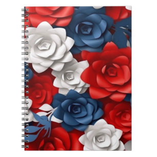 Elegant Floral Red Blue Flower Garden USA Notizblock