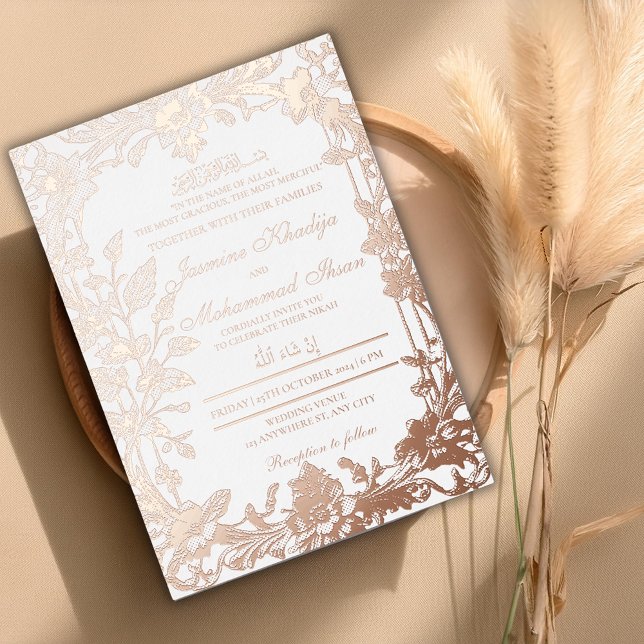 Elegant floral RoseGold Frame muslimische Hochzeit Folieneinladung (Von Creator hochgeladen)