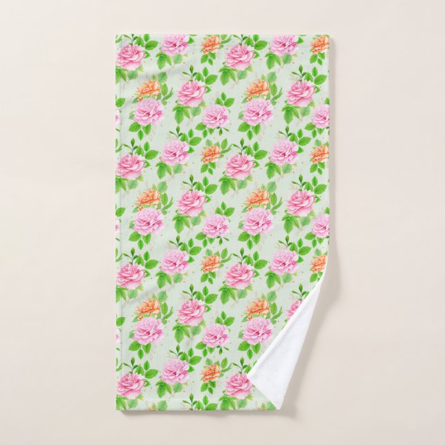 Elegant Floral Roses Green Leaves Pattern-23675 Handtuch (Handtuch)