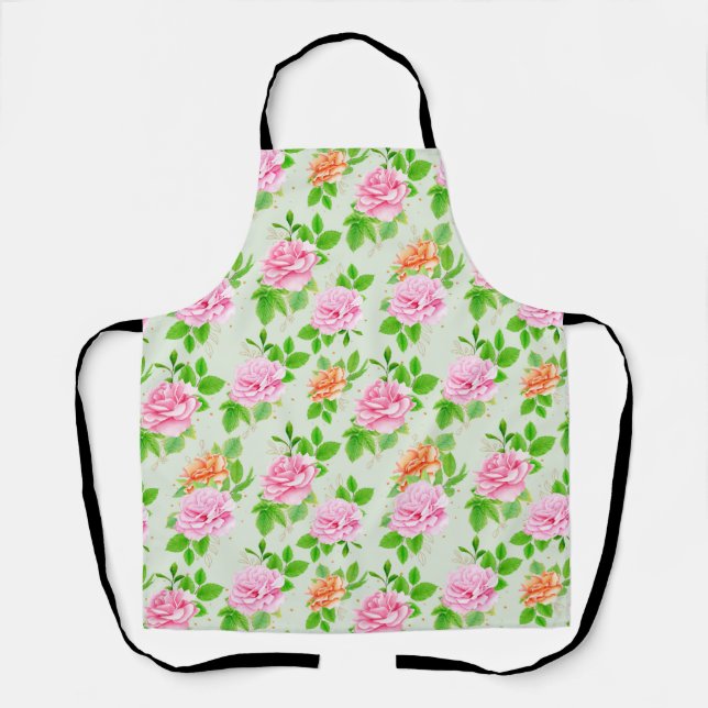 Elegant Floral Roses Green Leaves Pattern-23675 Schürze (Vorderseite)