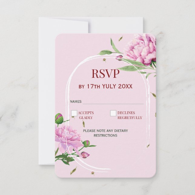 Elegant Floral RSVP Card in Soft Pink for Wedding  (Devant)