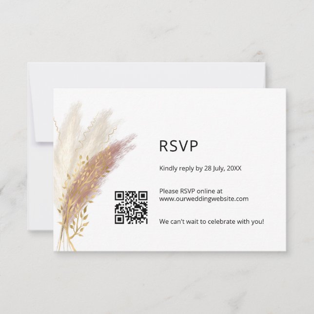 Elegant Floral RSVP with QR Code Dusty Pink Pampas Karte (Vorderseite)