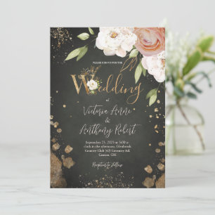 Élégant Floral Rustic Gold Faire-part de mariage