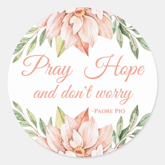Elegant floral Saint Padre Pio Zitat Christlich Runder Aufkleber (Vorderseite)