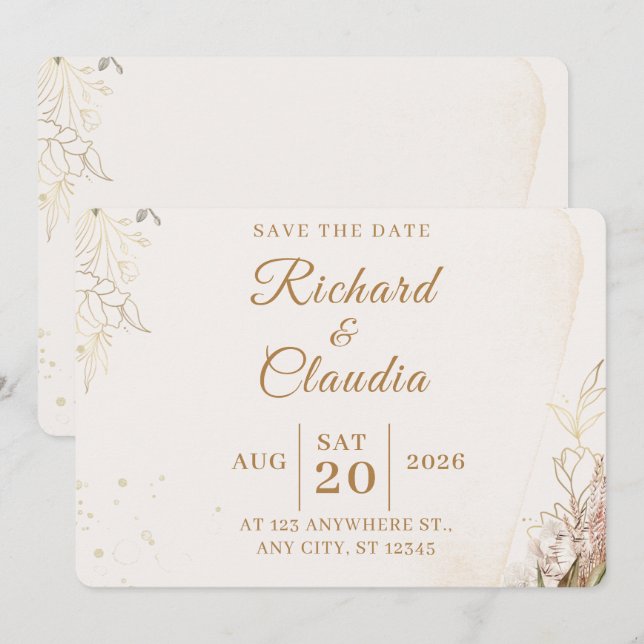 Elegant Floral Save the Date Card (Devant / Derrière)