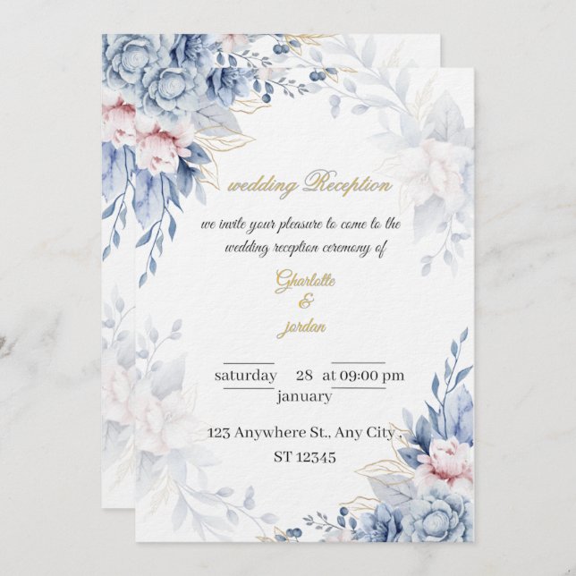 Elegant Floral Script  Personalized Wedding Card Einladung (Vorne/Hinten)