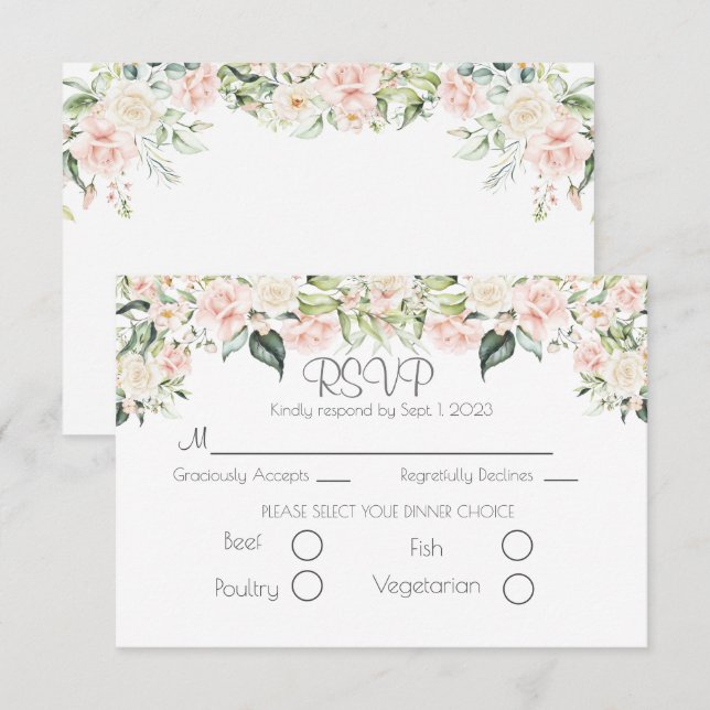 Elegant Floral Script Wedding RSVP Karte (Vorne/Hinten)