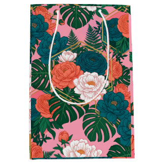 Elegant Floral Seamless Pattern | Tropical Flowers Mittlere Geschenktüte