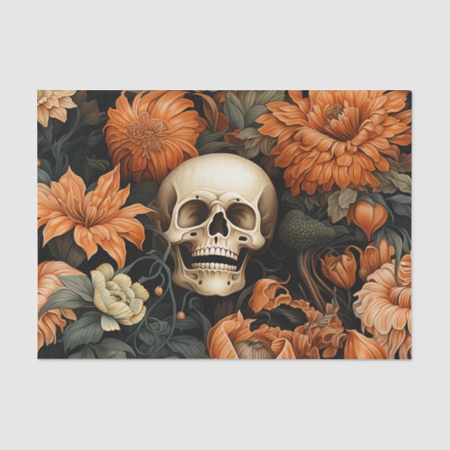 Elegant Floral Skull Halloween Seidenpapier (Vorderseite)
