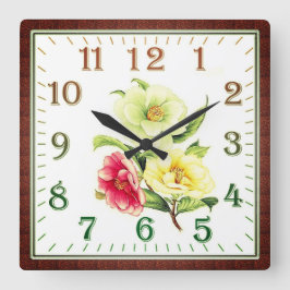 Elegant Floral Square Acrylic Wall Clock Quadratische Wanduhr