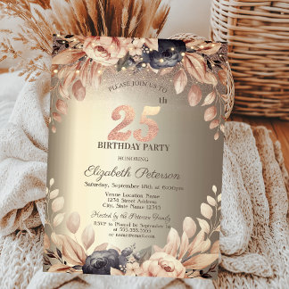 Elegant floral,String Lights 25. Geburtstag Einladung