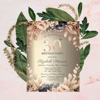 Elegant floral,String Lights 30. Geburtstag Einladung