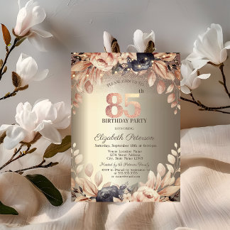 Elegant floral,String Lights 85. Geburtstag Einladung