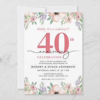 Elegant Floral Surprise 40th Wedding Anniversary Einladung