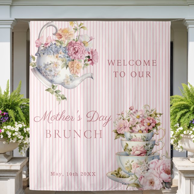 Elegant Floral Tea party Mother's Day Backdrop Wandteppich (Elegant Floral Vintage Tea Party decoration Mother's Day Backdrop)