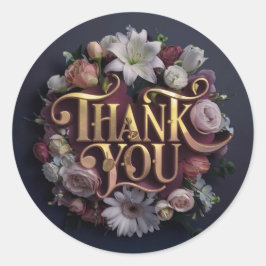 Elegant Floral “Thank You” Gold Lettering Design Runder Aufkleber