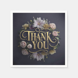 Elegant Floral “Thank You” Paper Napkin Serviette