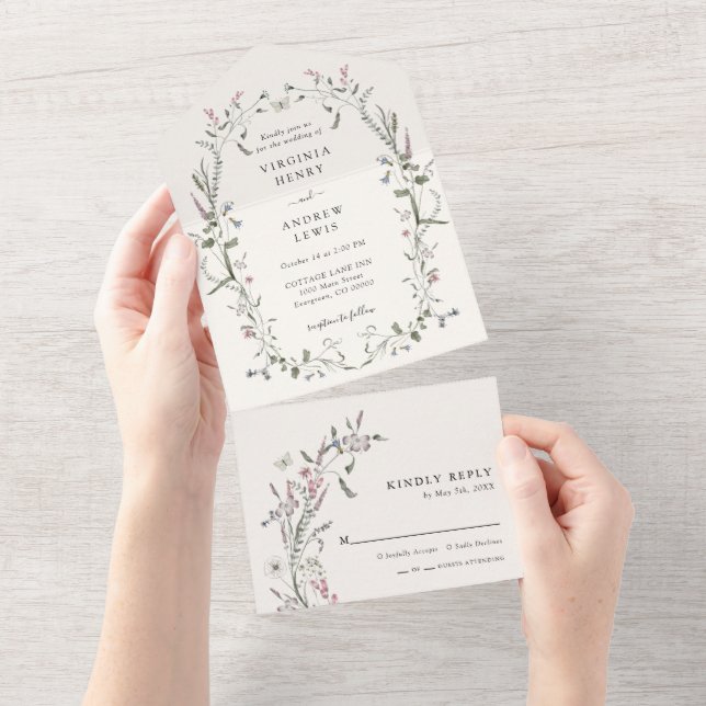 Elégant Floral tout en un mariage Invitation (Déchirure)