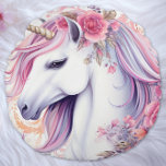 Elegant Floral Unicorn Magic Rundes Kissen<br><div class="desc">Bring a touch of fairytale charm to your space with this elegant floral unicorn art. Soft pastel tones,  dreamy flowers,  and a magical aura make it the perfect piece for anyone who loves fantasy and gentle beauty. generativecontent</div>