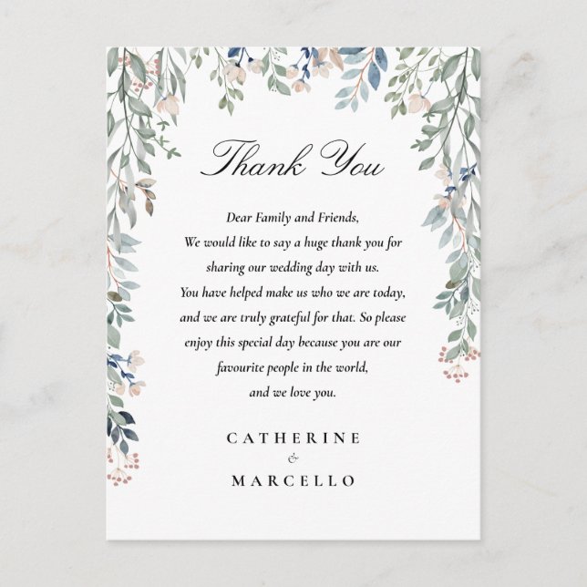 Elegant floral Vielen Dank für Ihre Hochzeit Platz Postkarte (Vorderseite)