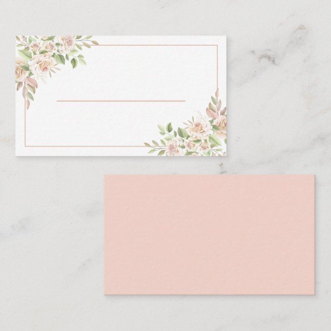 Elegant Floral Vielen Dank Pink Rose Wedding Platzkarte (Vorne/Hinten)