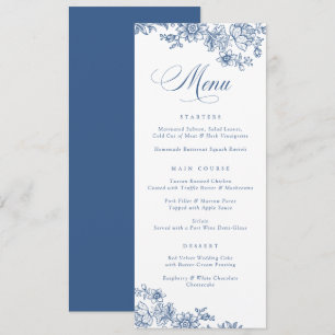 Elégant Floral Vintage Blue Botanique Menu