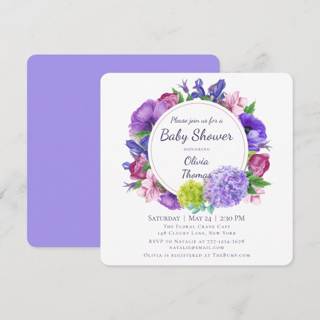 Elegant Floral | Wasserfarben-Babydusche Einladung (Vorne/Hinten)