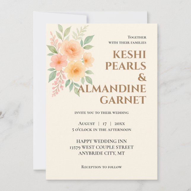 Elegant Floral Watercolor Wedding Invite Einladung (Vorderseite)