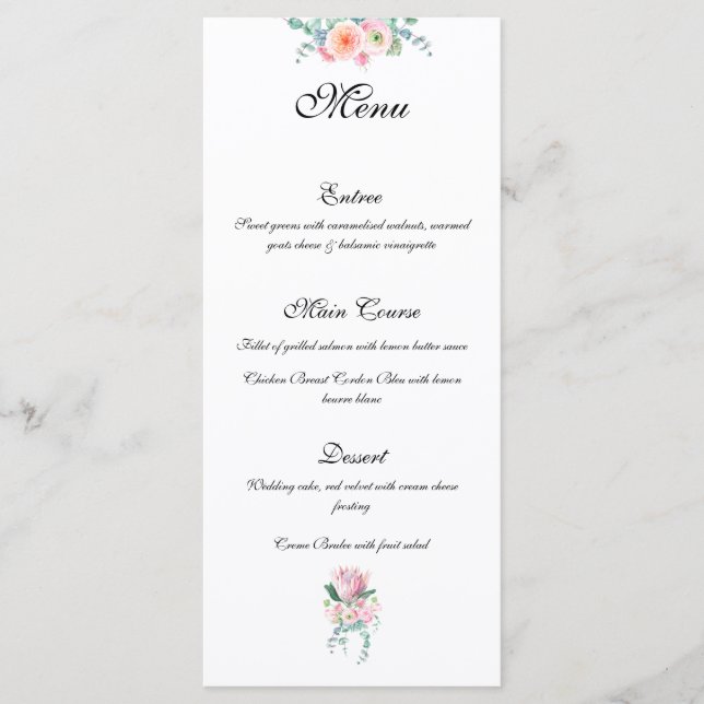 Elegant Floral Watercolor Wedding Menükarte (Vorderseite)