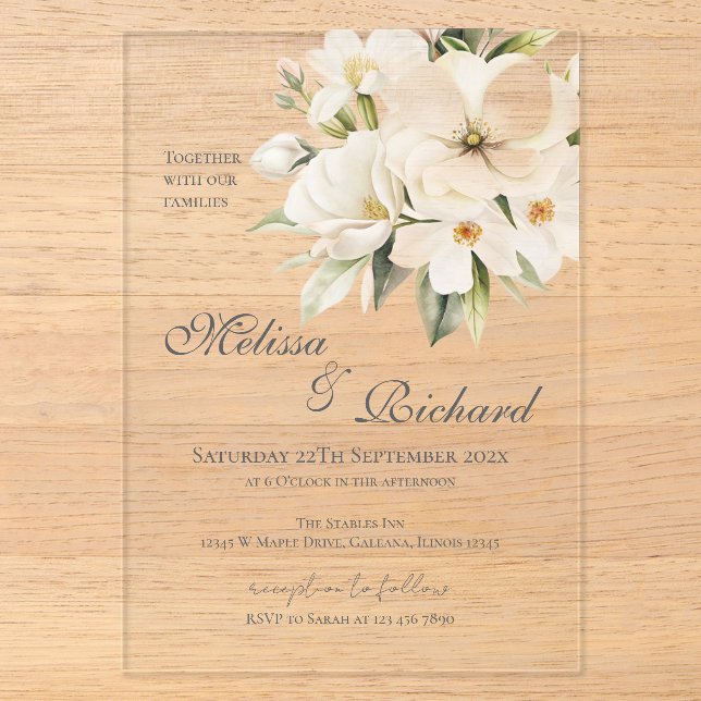 Elegant Floral Wedding Acrylic Invitation Acryleinladungen (Vorderseite)