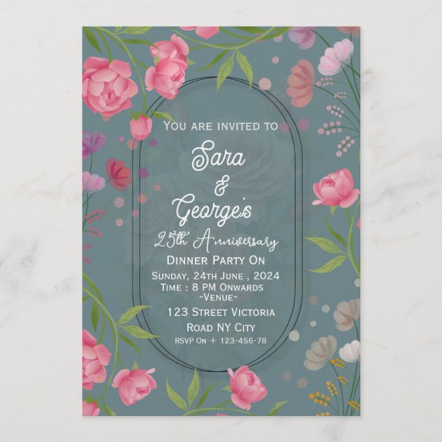 Elegant Floral Wedding Anniversary Invitations  Einladung (Vorderseite)