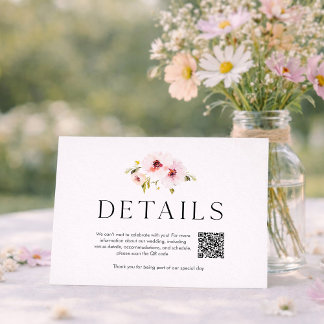 Elegant Floral Wedding Details Card with QR Code RSVP Karte