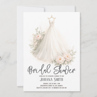 Elegant Floral Wedding Dress Bridal Shower Einladung