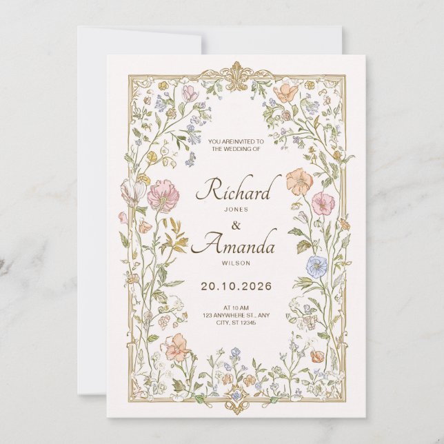 Elegant Floral Wedding Invitation  (Devant)