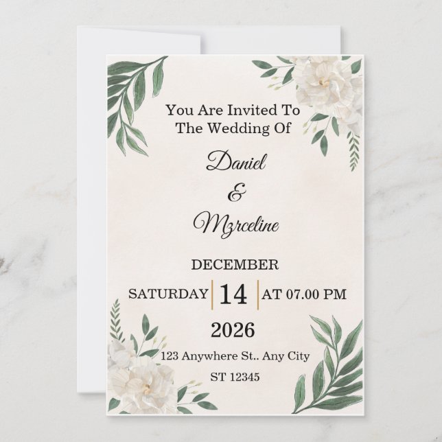 Elegant Floral Wedding Invitation   Card  Einladung (Vorderseite)