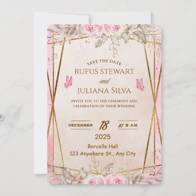 Elegant Floral Wedding Invitation Card Einladung (Vorderseite)