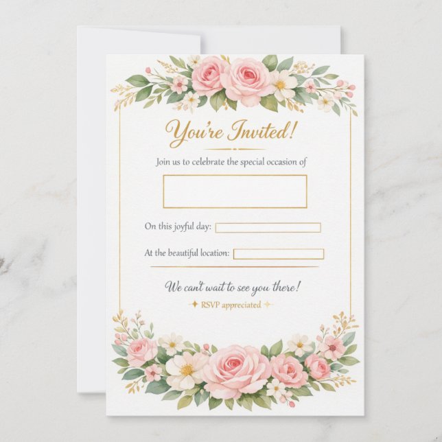 Elegant Floral Wedding Invitation Card Template (Vorderseite)