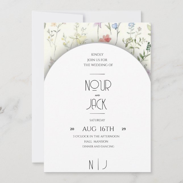 Elegant Floral Wedding Invitation – Customizable W Einladung (Vorderseite)