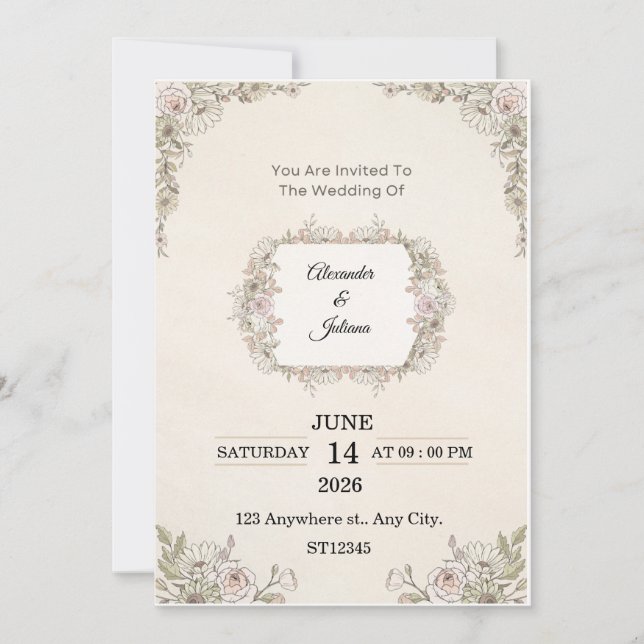 Elegant Floral Wedding Invitation | Editable Moder (Devant)
