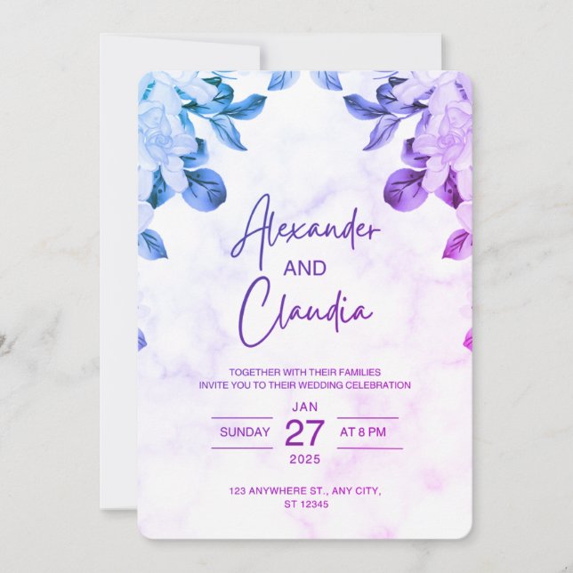 Elegant  Floral Wedding Invitation  Einladung (Vorderseite)