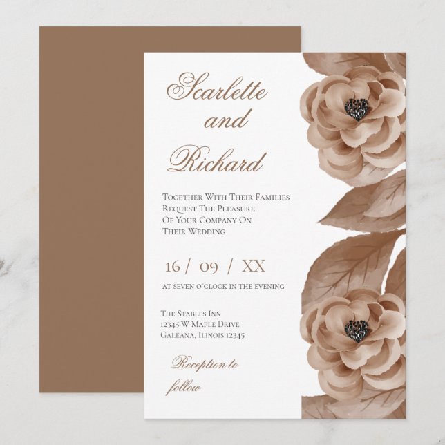 Elegant Floral Wedding Invitation Einladung (Vorne/Hinten)
