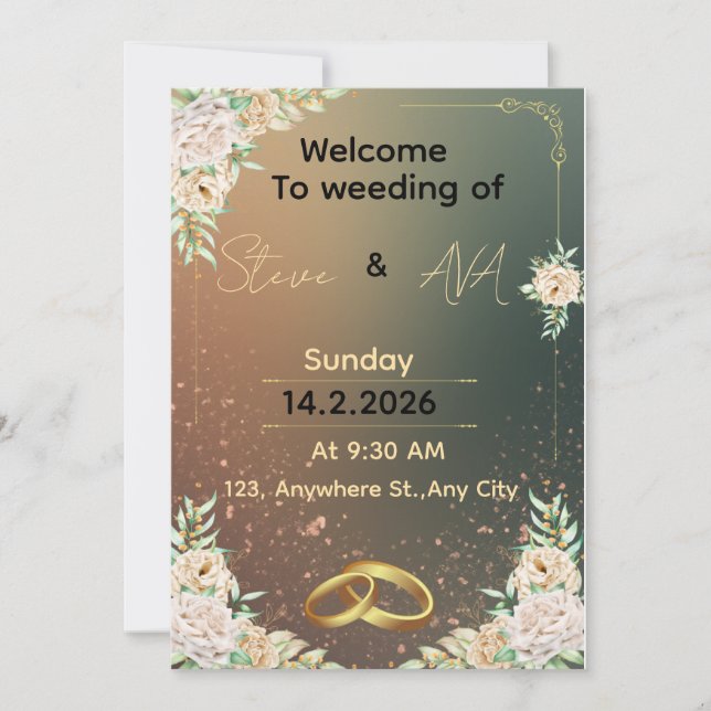 Elegant Floral Wedding Invitation Minimal & Roma Einladung (Vorderseite)