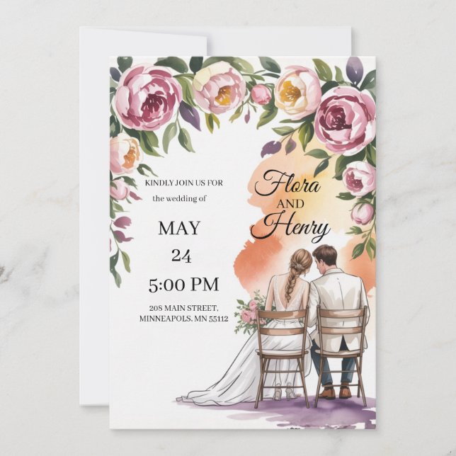 Elegant Floral Wedding Invitation | Romantic Garde (Devant)