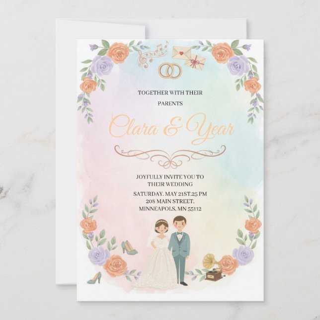 Elegant Floral Wedding Invitation | Romantic Garde Einladung (Vorderseite)