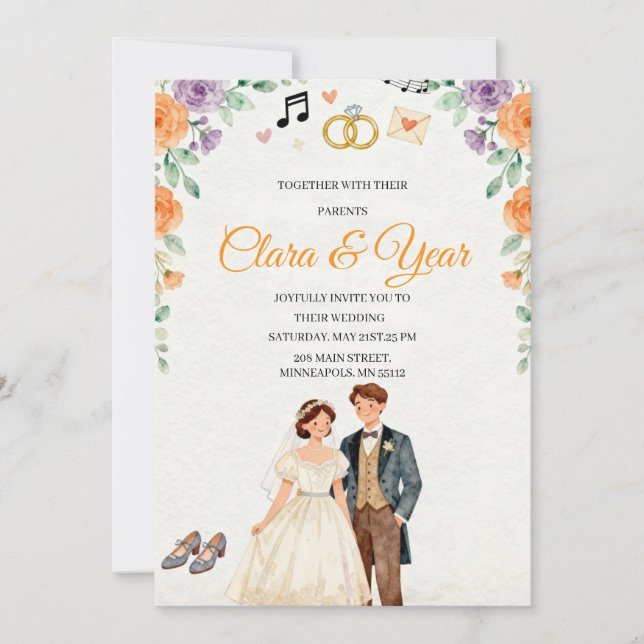 Elegant Floral Wedding Invitation | Romantic Garde Einladung (Vorderseite)