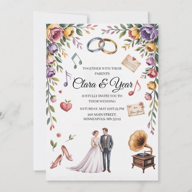 Elegant Floral Wedding Invitation | Romantic Garde Einladung (Vorderseite)