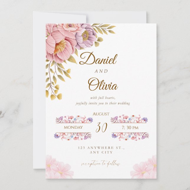 Elegant Floral Wedding Invitation | Romantic Pink  (Devant)